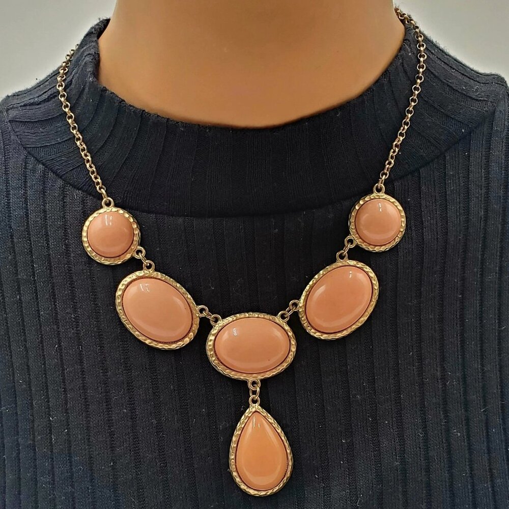 Pink Cream Gold Tone Chain Statement Bubble Necklace